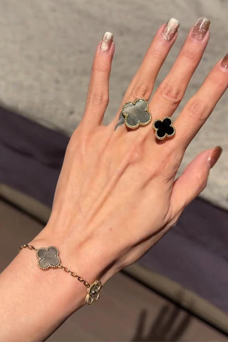 Van Cleef & Arpels Grey Mother-of-Pearl Double-Flower Open Ring