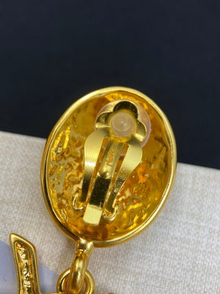 YSL Pavé Monogram Medallion Drop Earrings