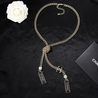 CHANEL Verena Silver Chain Tag Necklace
