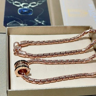 Bvlgari Rose Gold Black Accent Chain Necklace – Elegant Luxury Jewelry