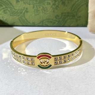 Gucci Interlocking G Crystal Pavé Web Stripe Cuff Bracelet