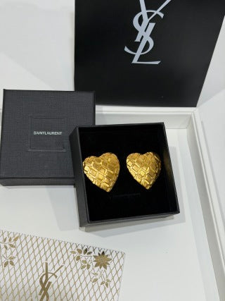 YSL Cœur Quilted Gold Heart Earrings
