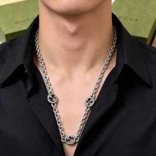 Gucci GG Interlocking Medallion Silver Long Necklace